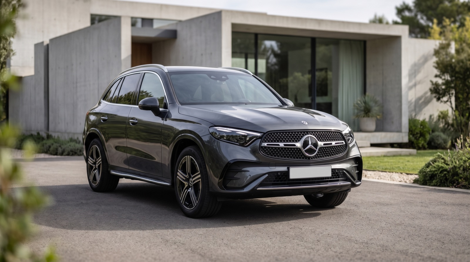 Mercedes GLC devant une maison moderne