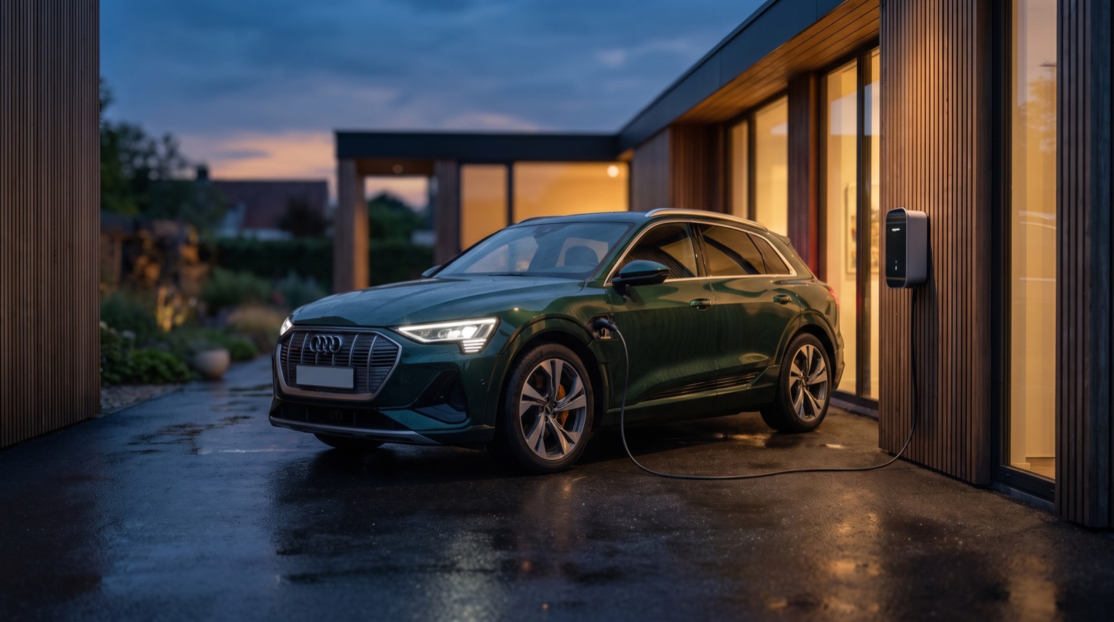 SUV hybride rechargeable en charge devant une maison