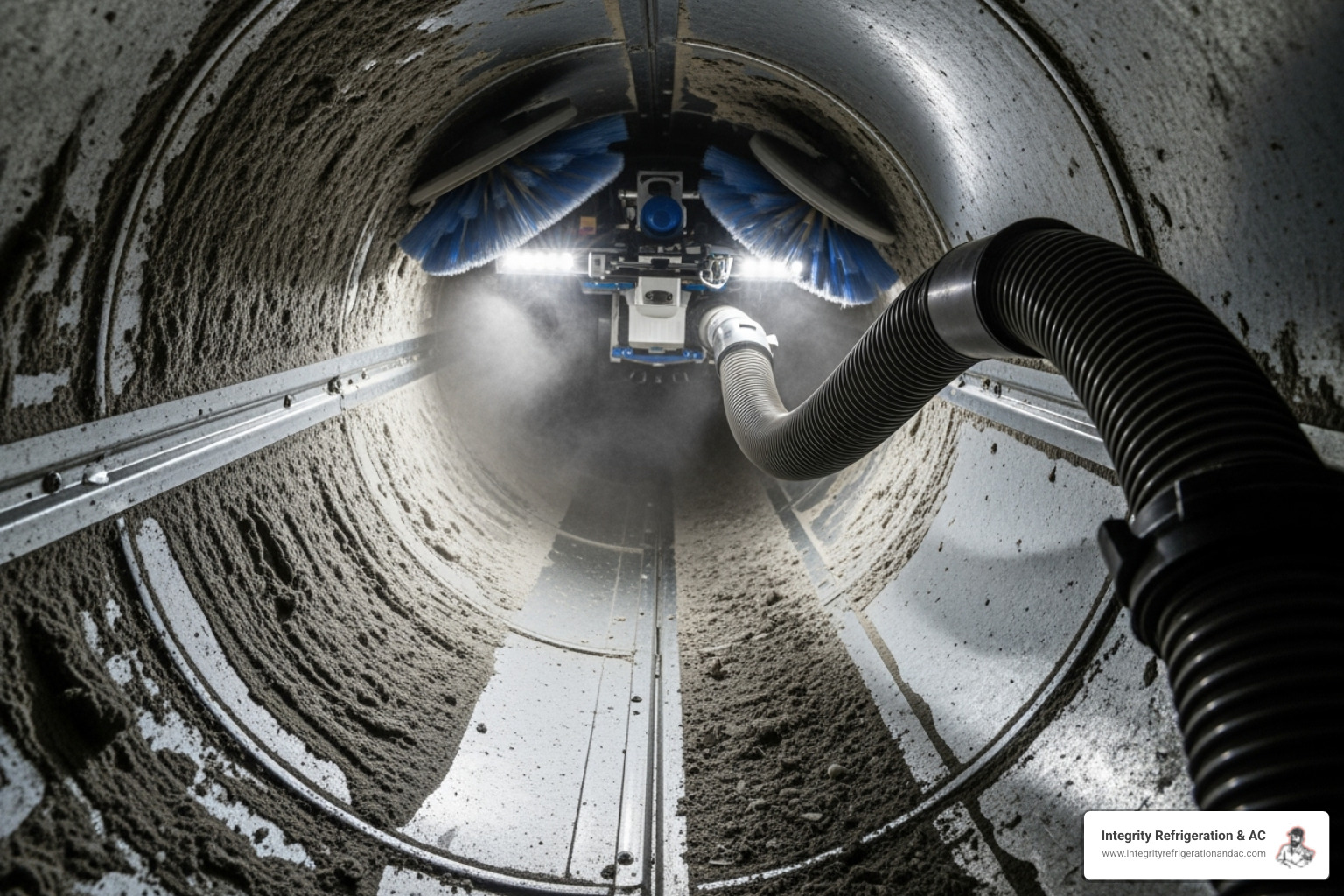 Technician using a high-powered vacuum and brush system in a duct - duct cleaning davenport FL