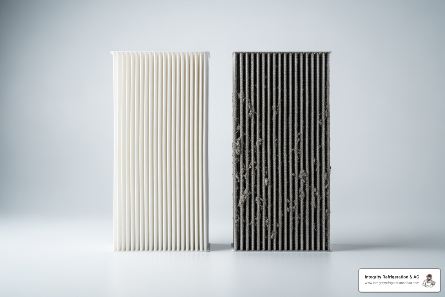 clean air filter next to a dirty one - broken AC unit