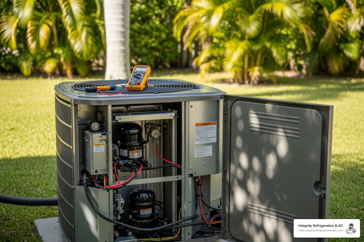 technician inspecting outdoor AC unit - ac repair lakeland
