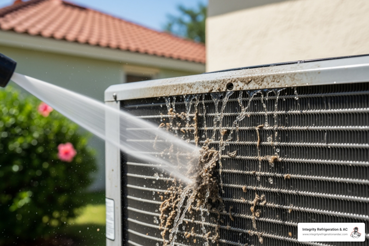 A technician inspecting the outdoor condenser unit of an AC system, focusing on cleaning the coils - HVAC Winter Haven