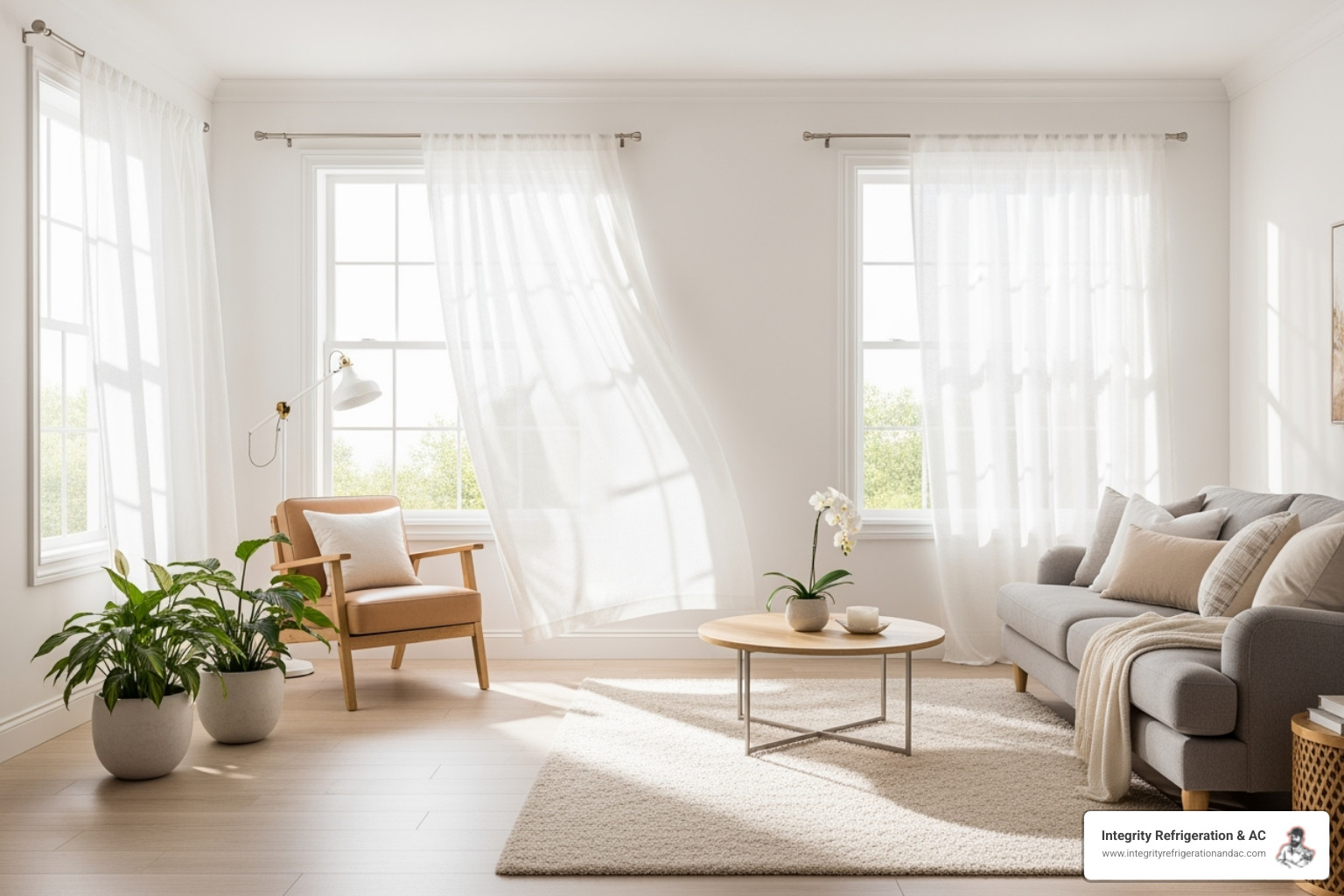 Clean, comfortable living room with good airflow depicted - HVAC duct cleaning