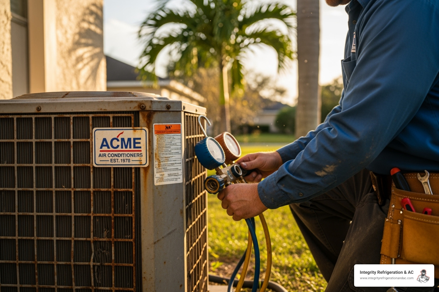 HVAC technician inspecting an older AC unit - AC not cooling issues