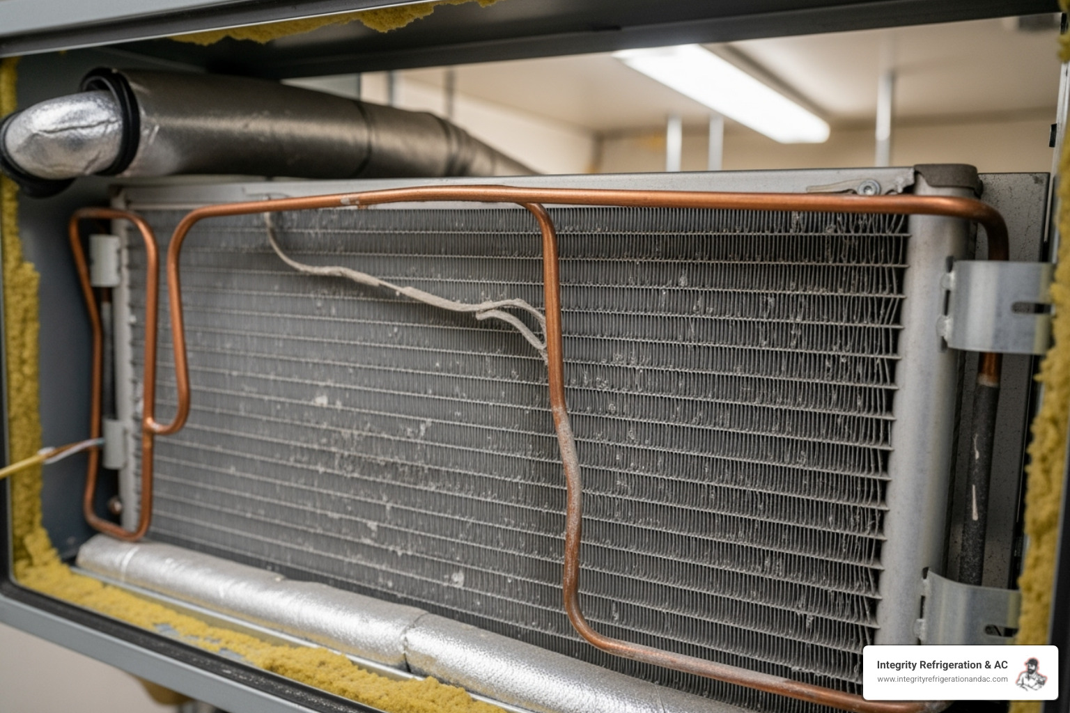 Indoor evaporator coil panel opened for cleaning - AC coil cleaning