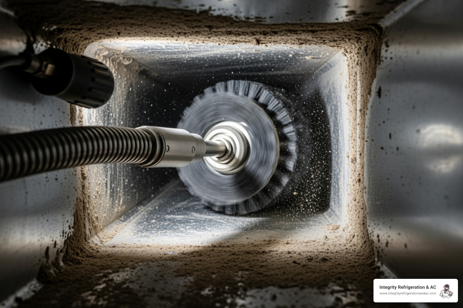 technician using a rotary brush inside a duct - hvac duct cleaning winter haven