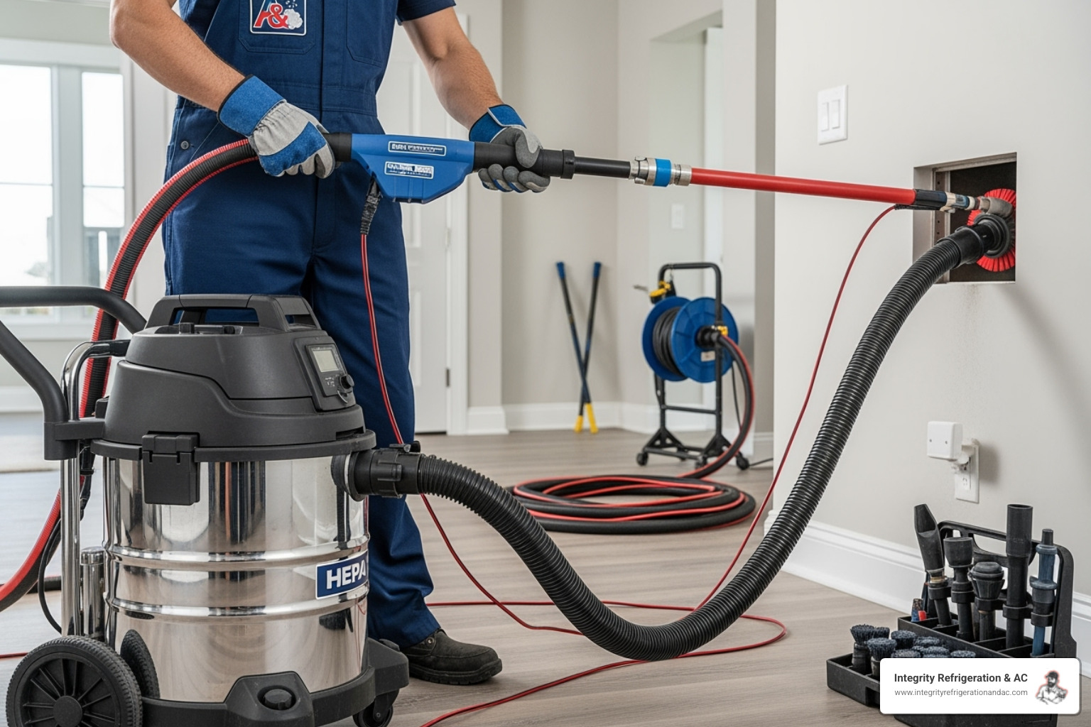 image of a certified technician with professional equipment - Air duct cleaning quotes