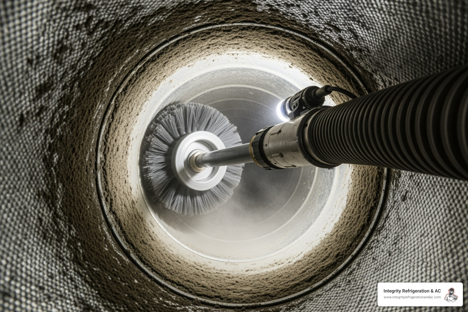 Image of a technician using a specialized hose and brush system inside a duct - air duct cleaning Auburndale