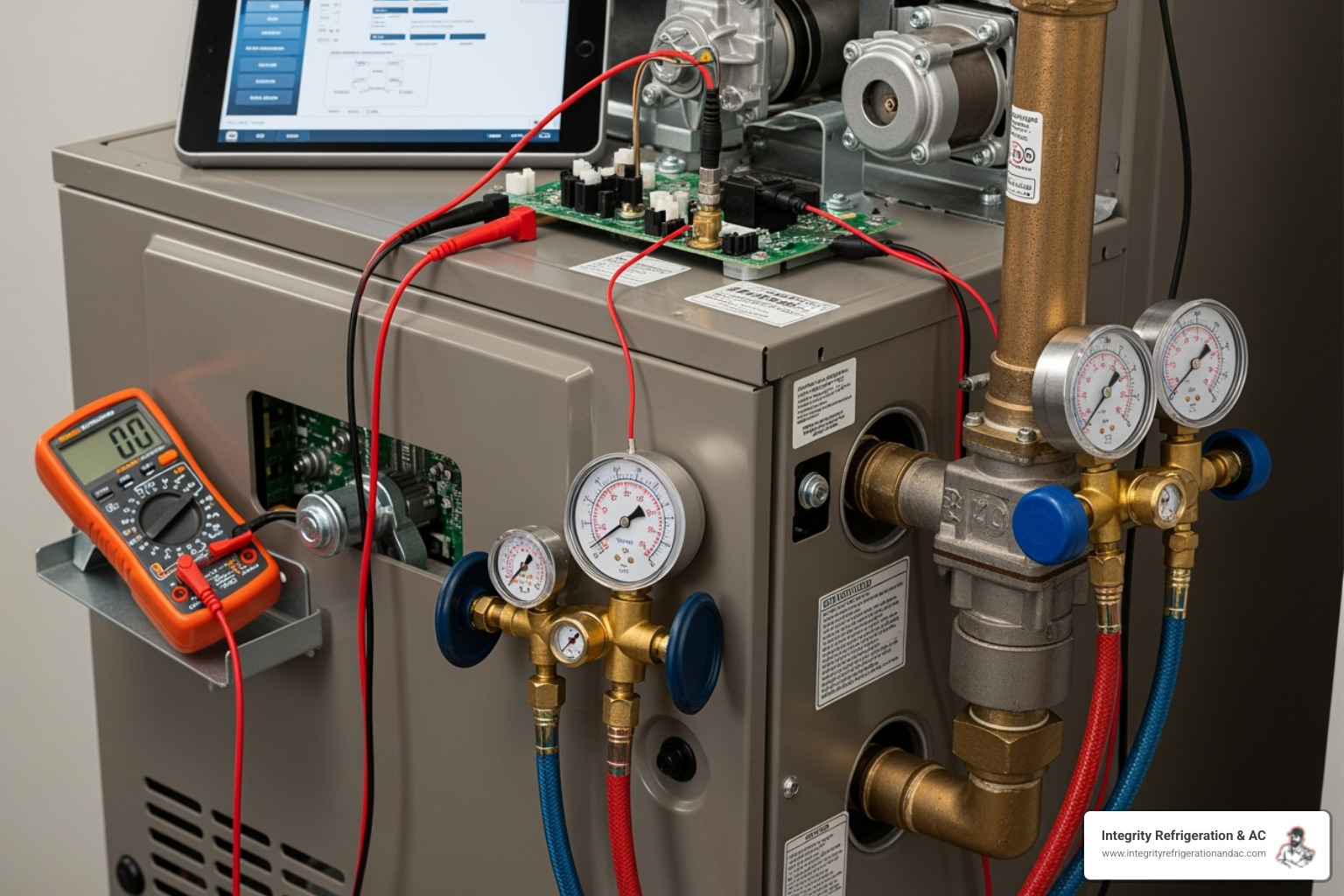 Certified technician performing diagnostic check on furnace - furnace repair service Florida
