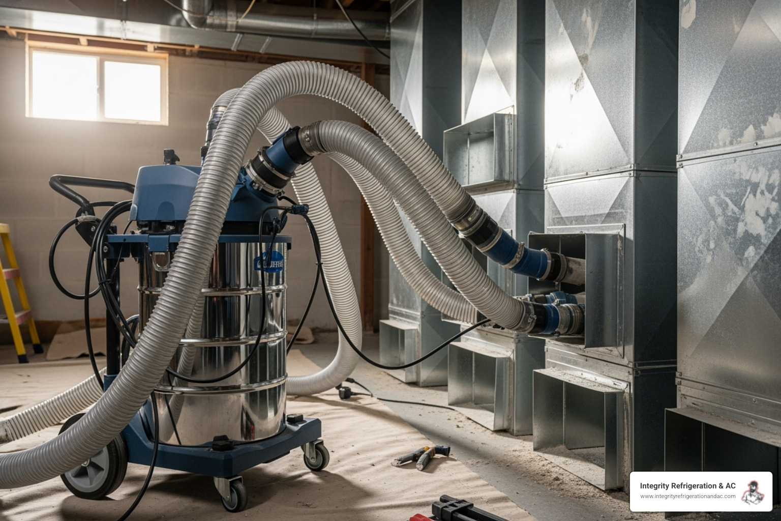 Certified technician using professional, high-powered vacuum equipment on a home's duct system - air duct cleaning Lakeland Certified technician using professional, high-powered vacuum equipment on a home's duct system - air duct cleaning Lakeland