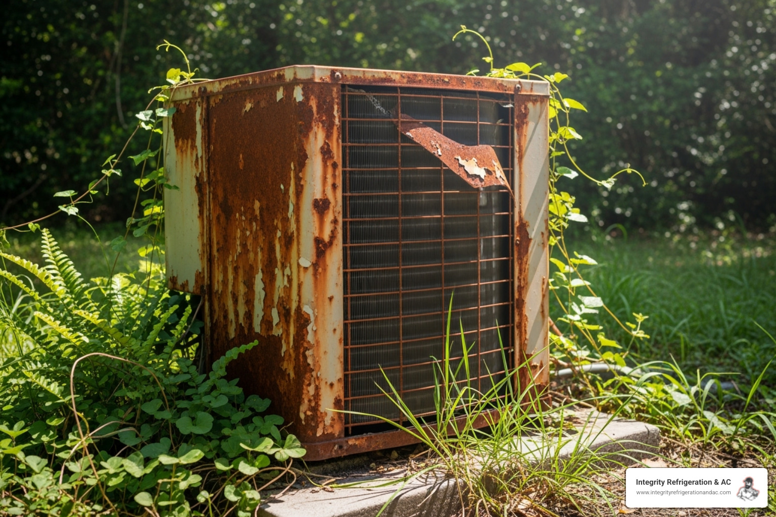 An old, rusted outdoor AC unit showing signs of wear and tear - new ac unit installation winter haven An old, rusted outdoor AC unit showing signs of wear and tear - new ac unit installation winter haven