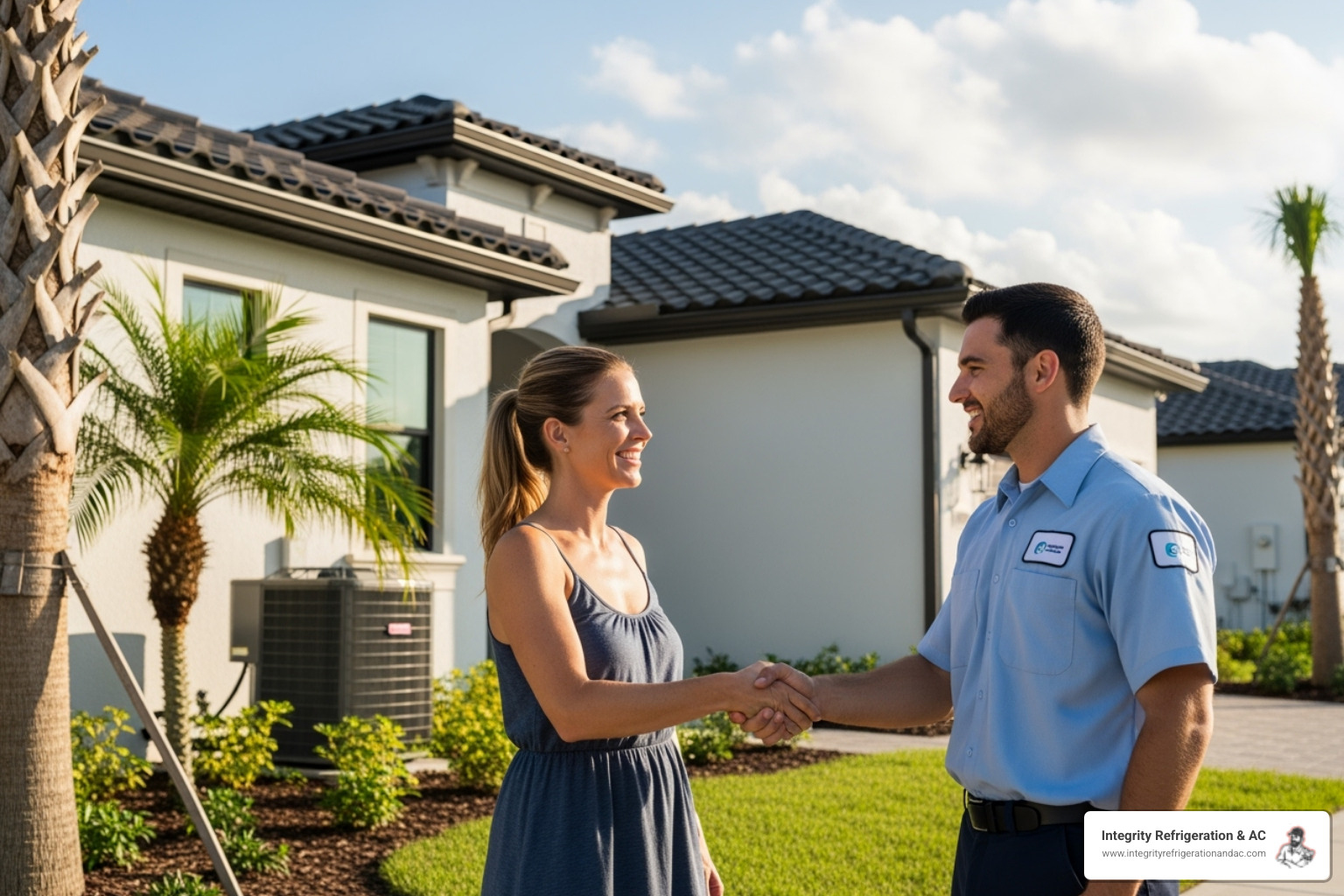 of a homeowner smiling and shaking hands with a technician - ac emergency service near me davenport fl of a homeowner smiling and shaking hands with a technician - ac emergency service near me davenport fl