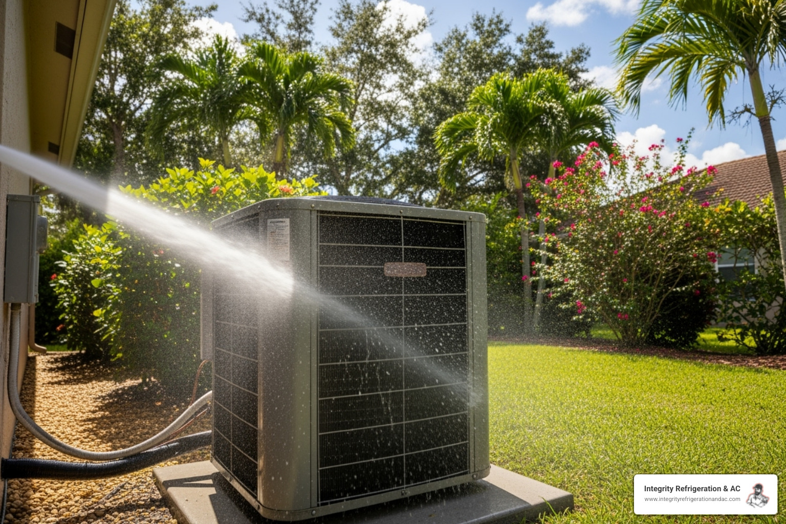 a technician cleaning an outdoor AC condenser unit - ac maintenance cost davenport fl