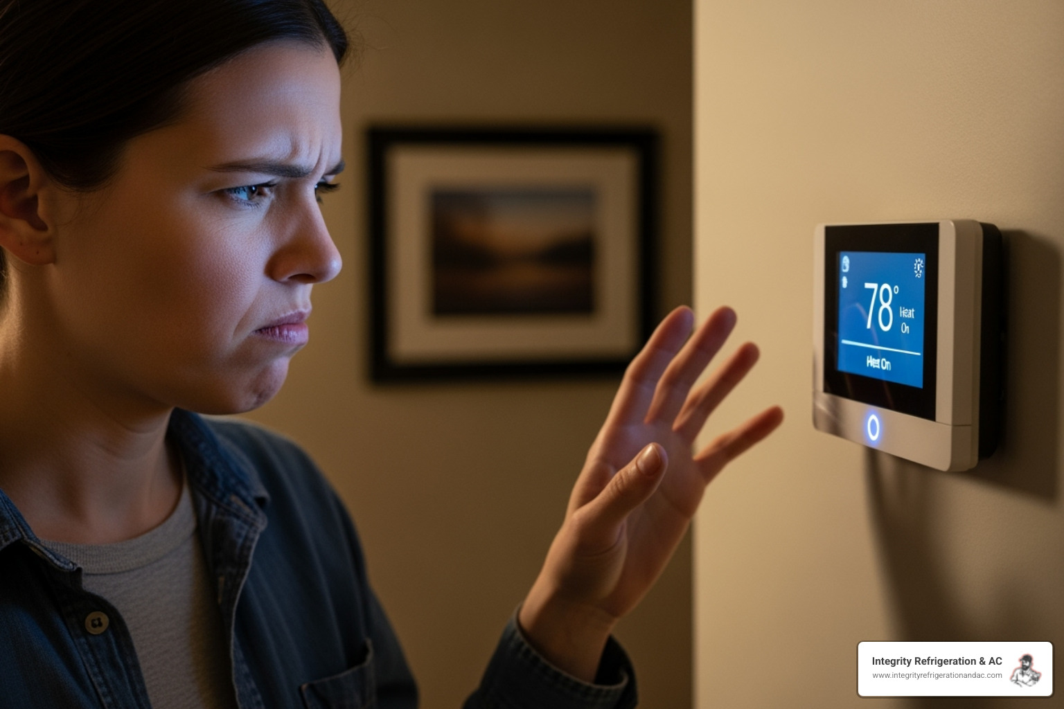 Person looking frustrated at a thermostat - annual hvac service winter haven fl Person looking frustrated at a thermostat - annual hvac service winter haven fl