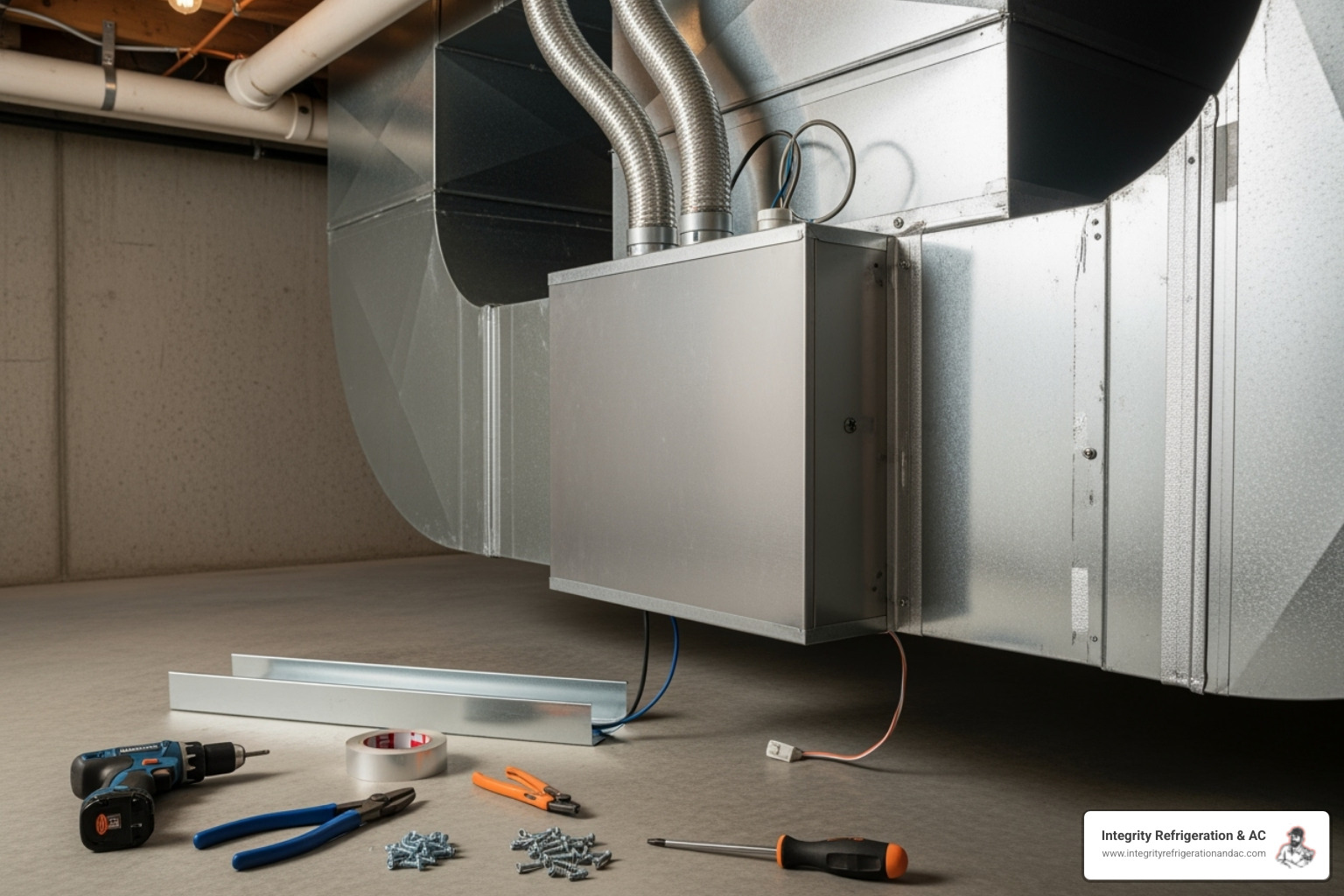 Technician professionally installing an air purifier into a home's ductwork - air purification davenport fl Technician professionally installing an air purifier into a home's ductwork - air purification davenport fl