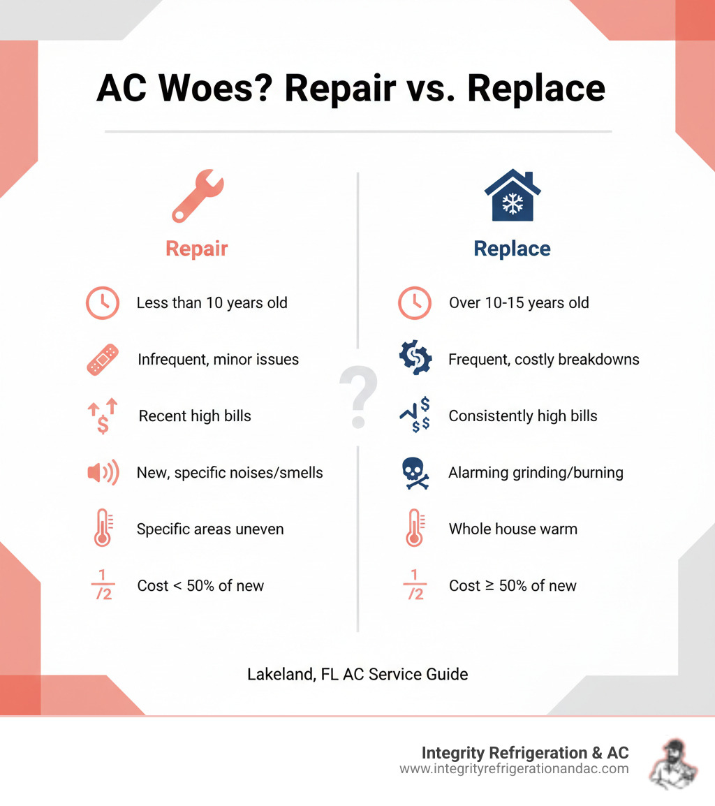TABLE comparing common signs for AC repair versus AC replacement. - ac service lakeland fl infographic TABLE comparing common signs for AC repair versus AC replacement. - ac service lakeland fl infographic