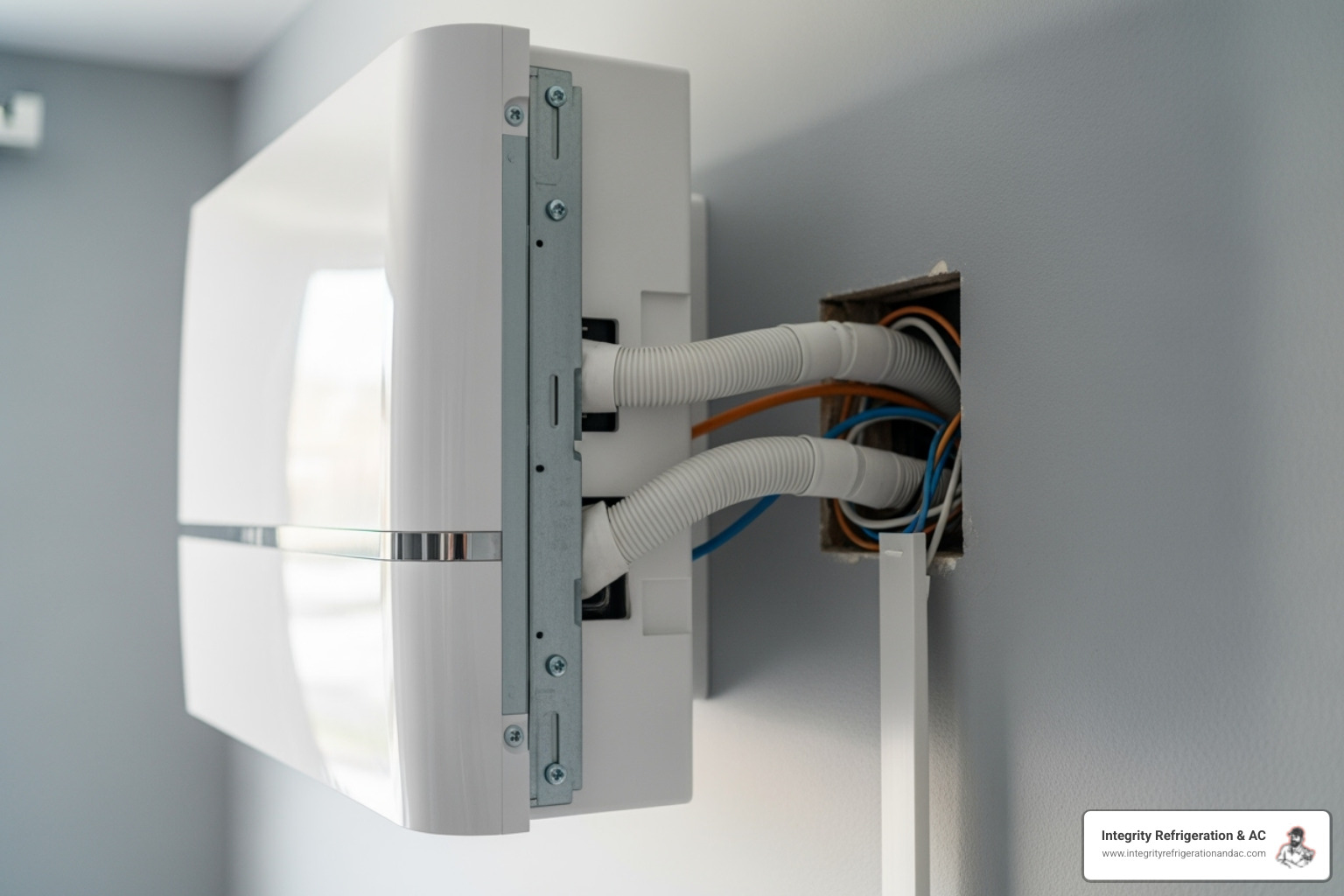 HVAC technician carefully installing an indoor ductless mini-split unit on a wall - ductless ac cost lakeland fl HVAC technician carefully installing an indoor ductless mini-split unit on a wall - ductless ac cost lakeland fl