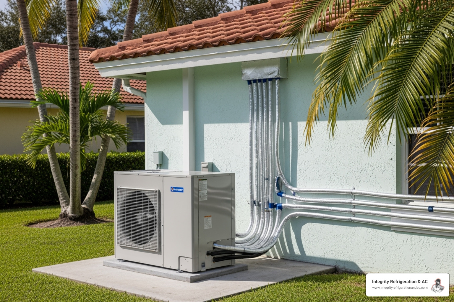 Outdoor multi-zone ductless AC unit with several refrigerant lines connecting to a home - ductless ac cost lakeland fl Outdoor multi-zone ductless AC unit with several refrigerant lines connecting to a home - ductless ac cost lakeland fl