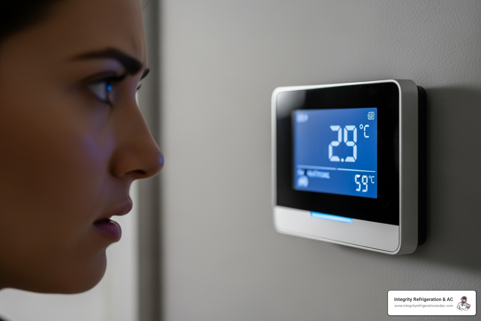 person looking at a thermostat with a concerned expression - heating repair winter haven fl