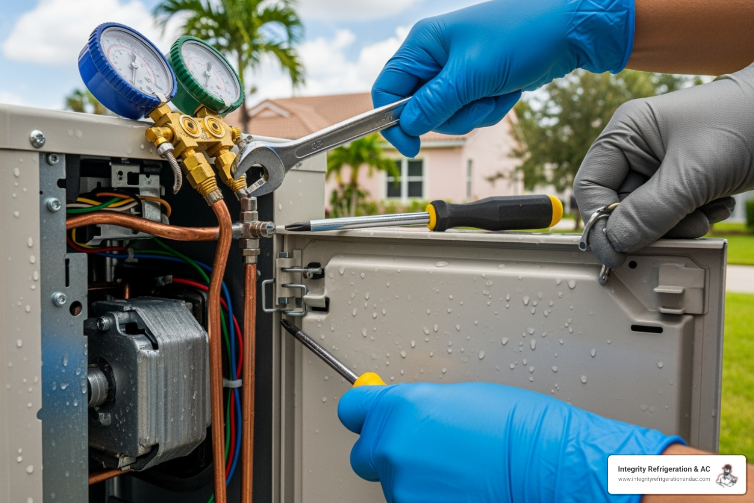 HVAC technician servicing an outdoor ductless unit - ductless hvac maintenance