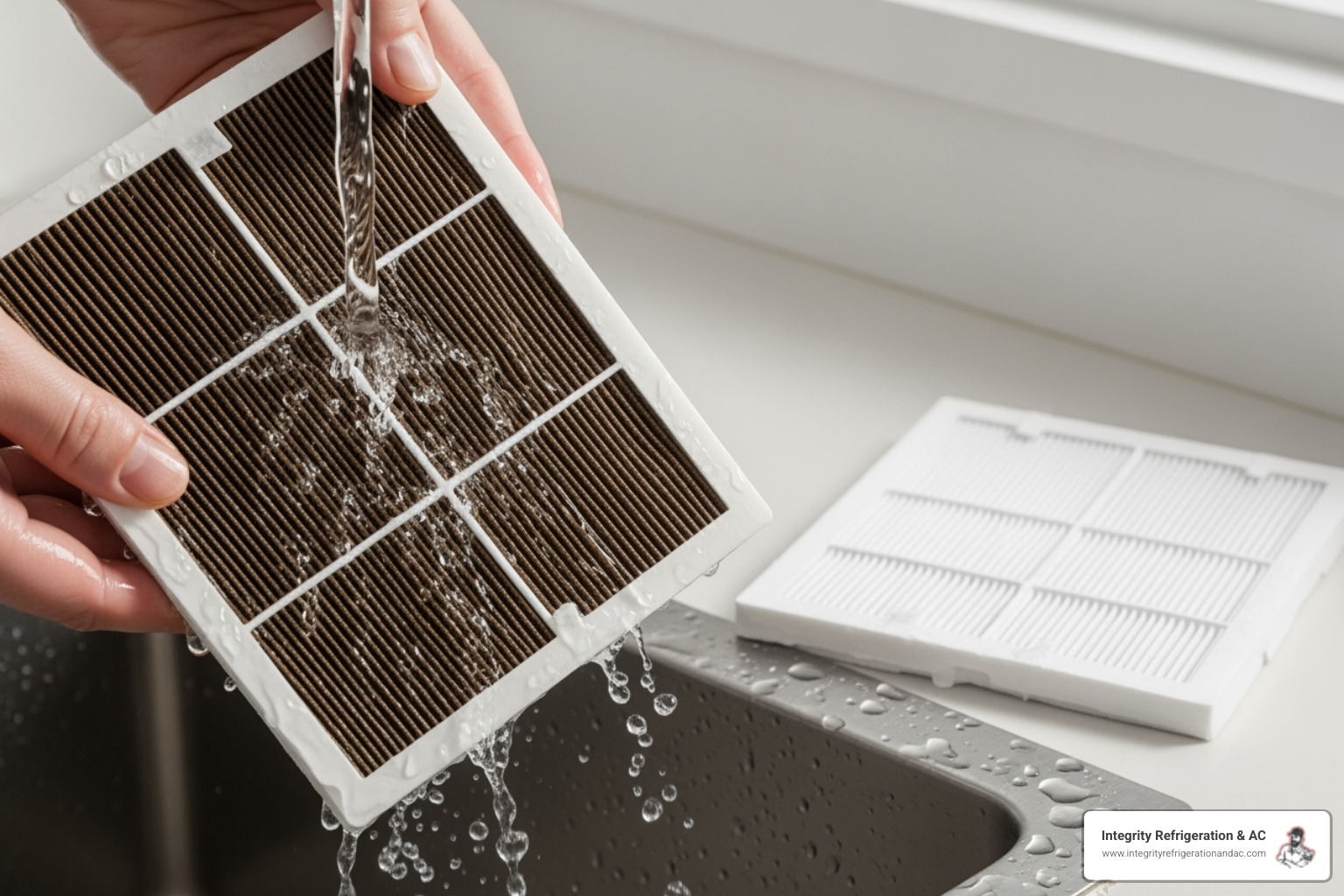 Homeowner cleaning a ductless AC filter - ductless hvac maintenance