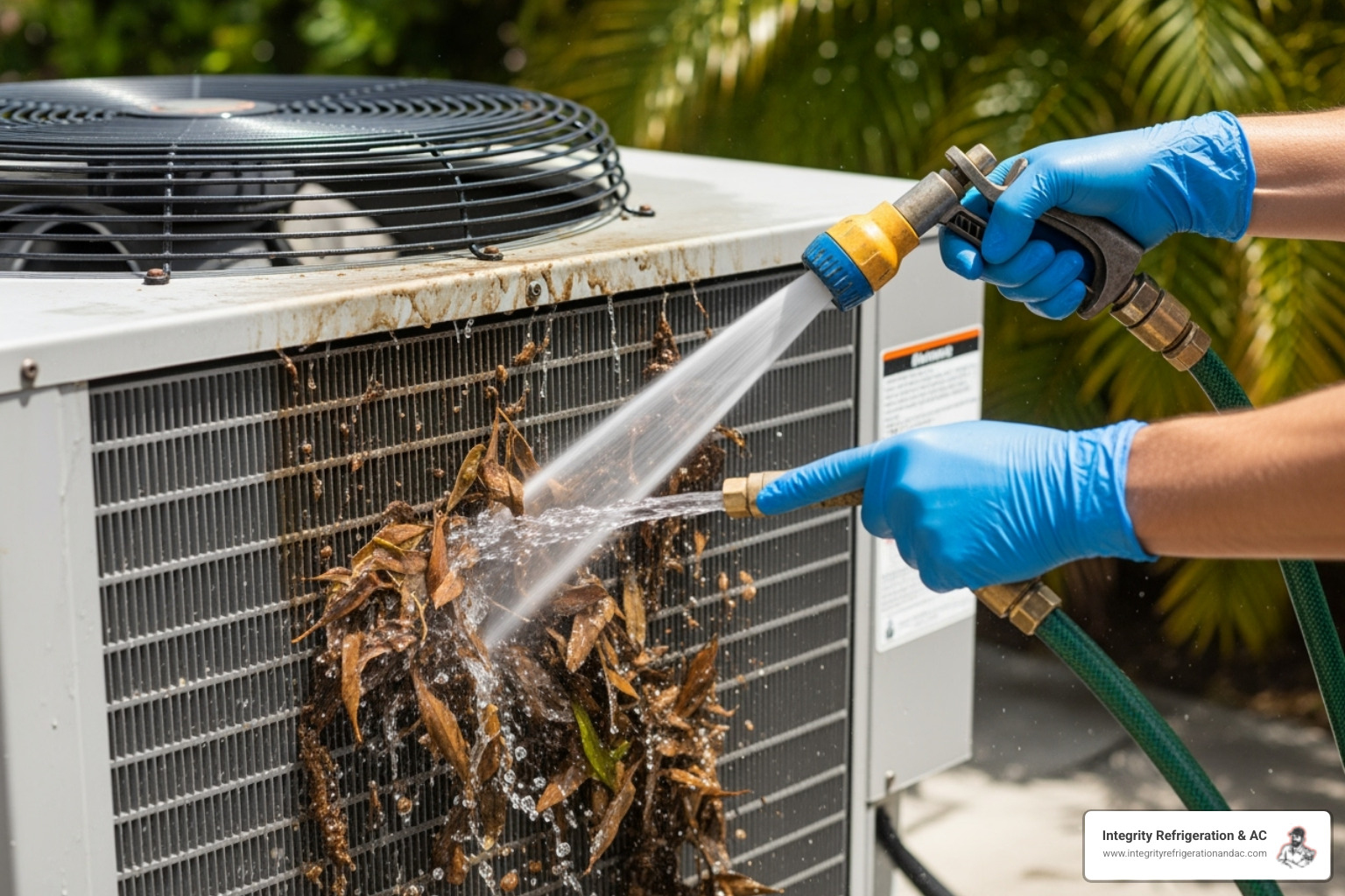 Technician cleaning the outdoor unit of a commercial HVAC system - commercial hvac maintenance in davis islands fl Technician cleaning the outdoor unit of a commercial HVAC system - commercial hvac maintenance in davis islands fl