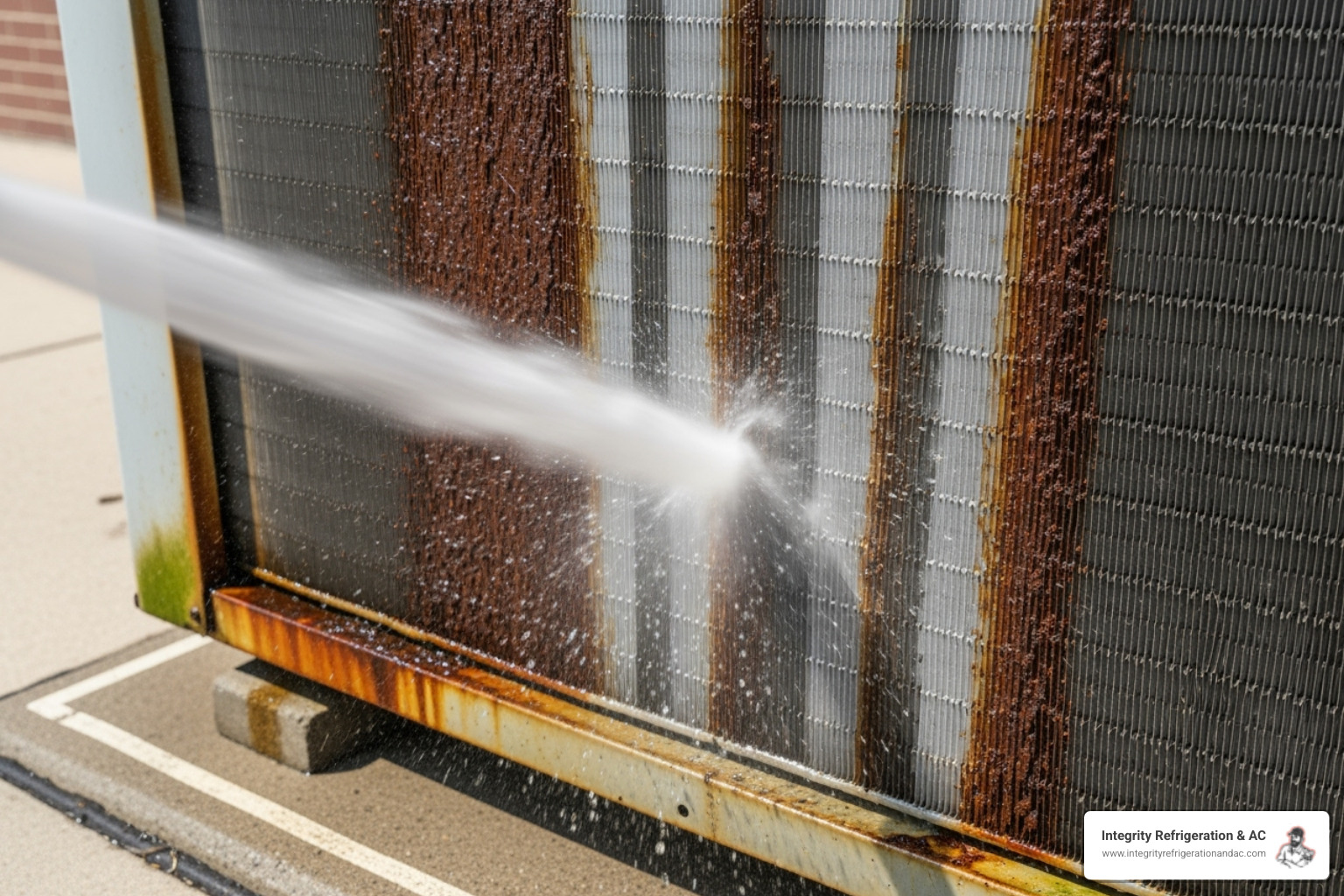 technician cleaning corroded outdoor HVAC coil - certified commercial hvac technician in kissimmee fl