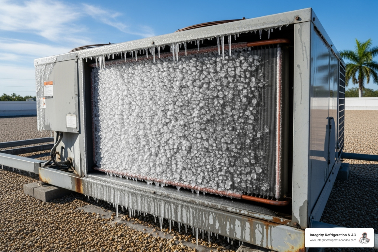 iced-over commercial air conditioning unit's coils; Strange noises; Unusual odors; Poor or no airflow; System cycling frequently; Water leaks; Rising energy bills; Thermostat issues - 24/7 commercial hvac repair in eagle lake fl