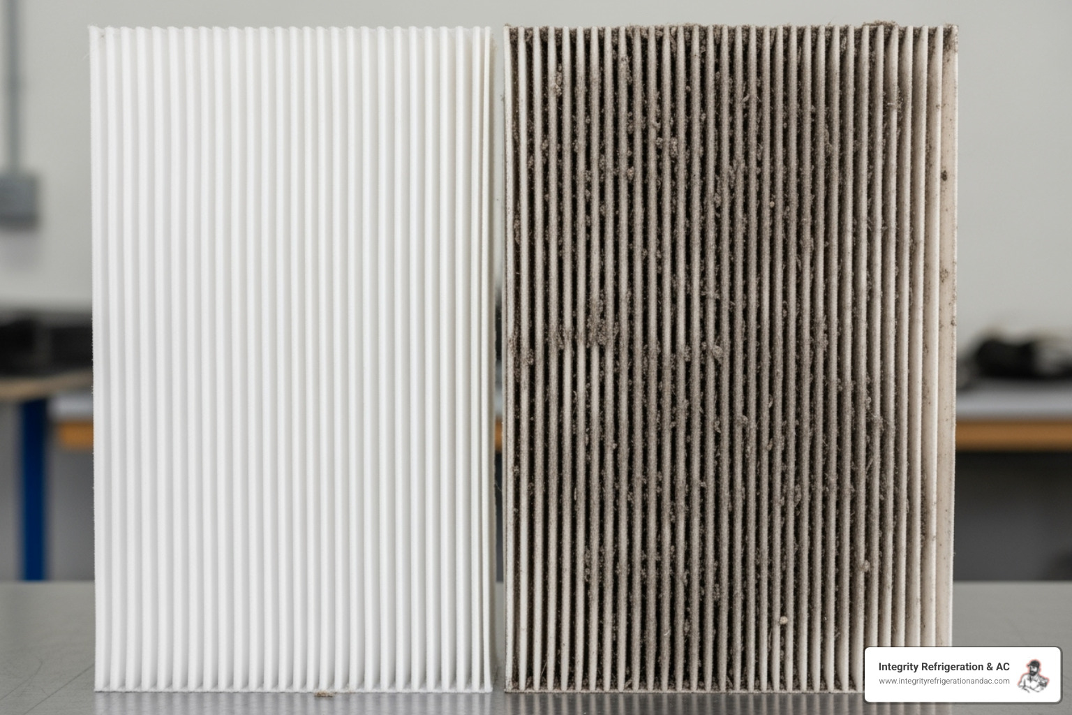 clean HVAC filter next to a dirty one - commercial hvac leaking water in carefree fl