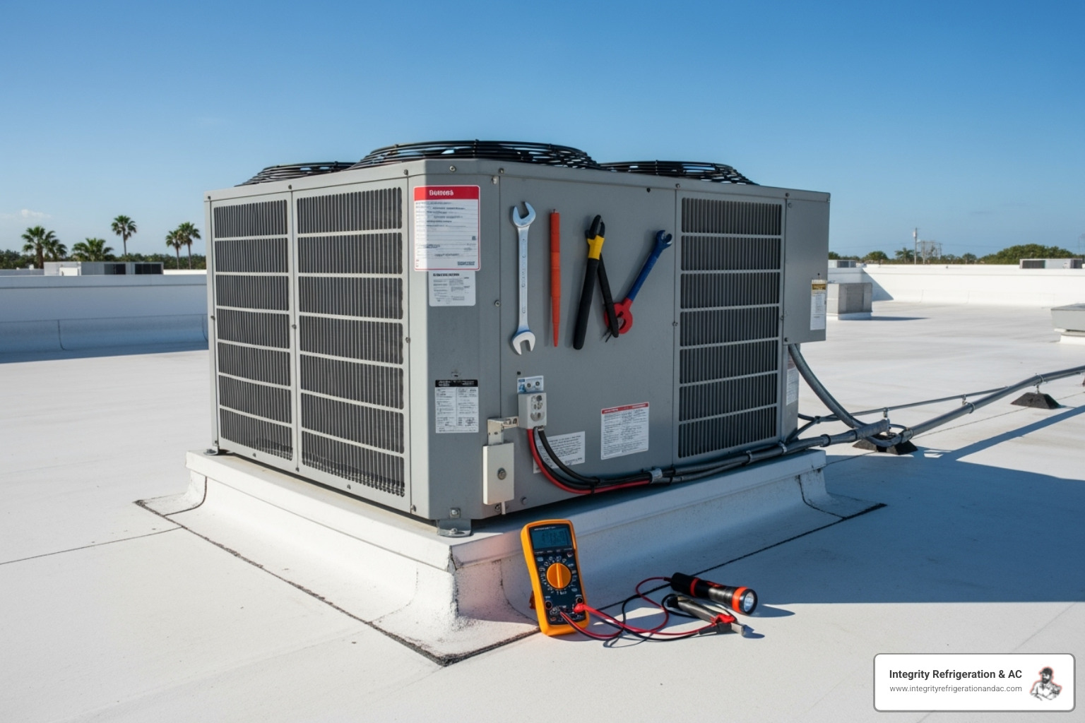 technician inspecting a commercial rooftop HVAC unit - commercial hvac leaking water in carefree fl