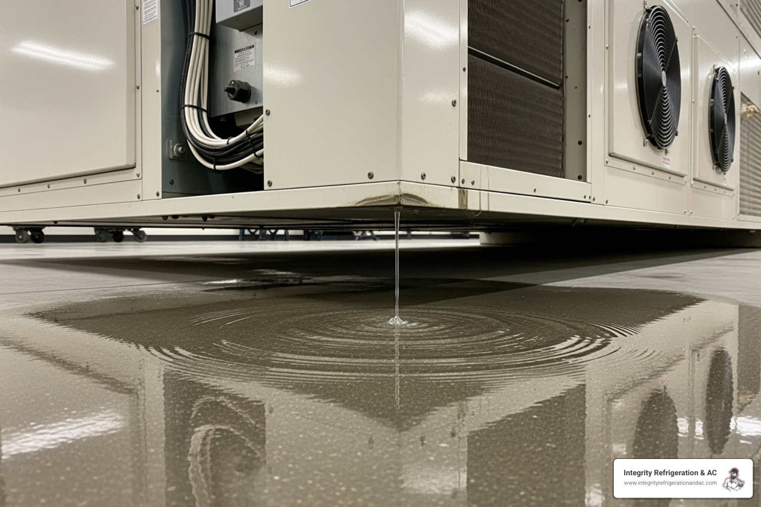 puddle beneath an indoor commercial HVAC unit - commercial hvac leaking water in carefree fl