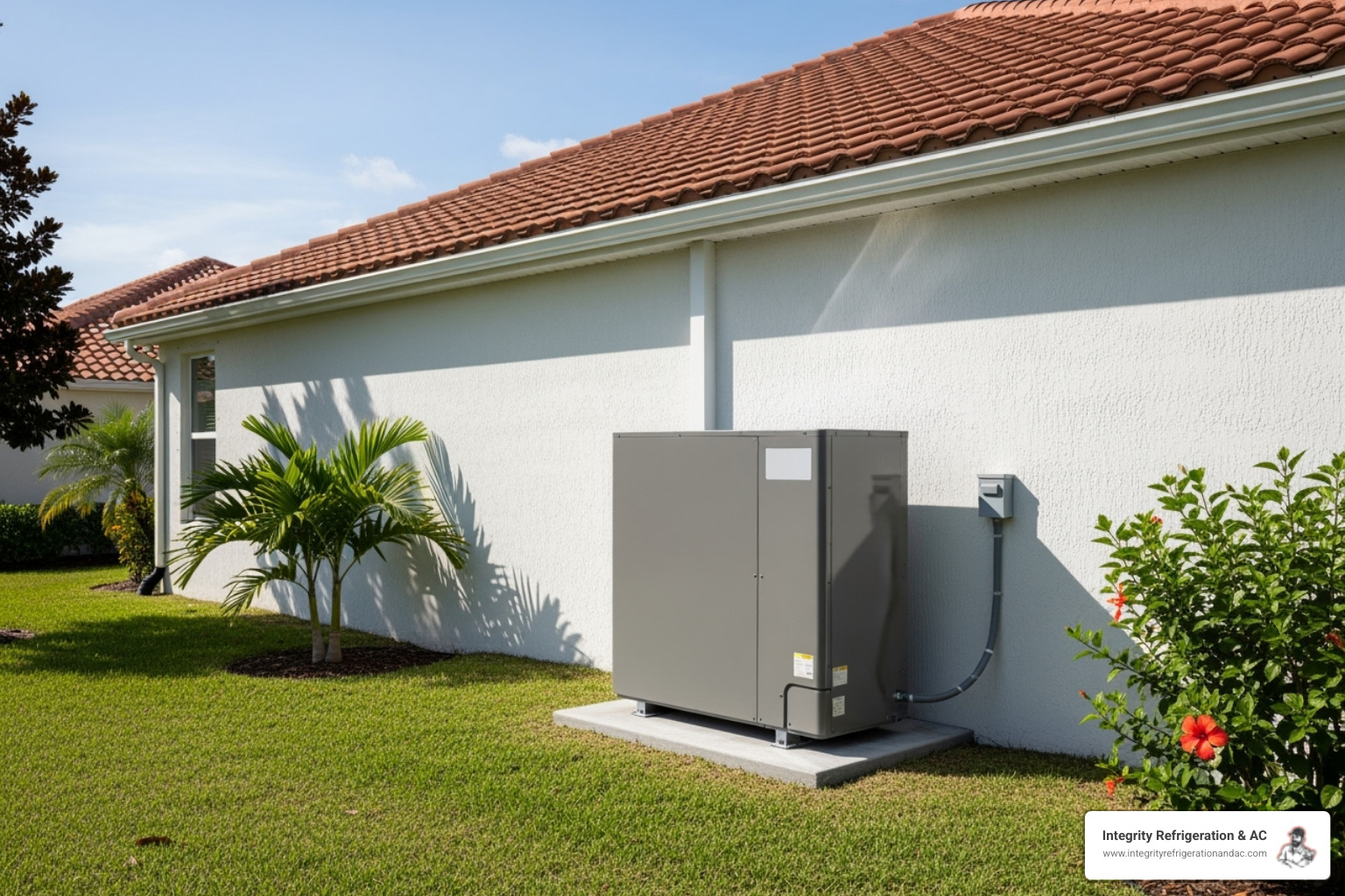 sleek heat pump unit installed on the side of a suburban house - best heat pump company in davenport fl