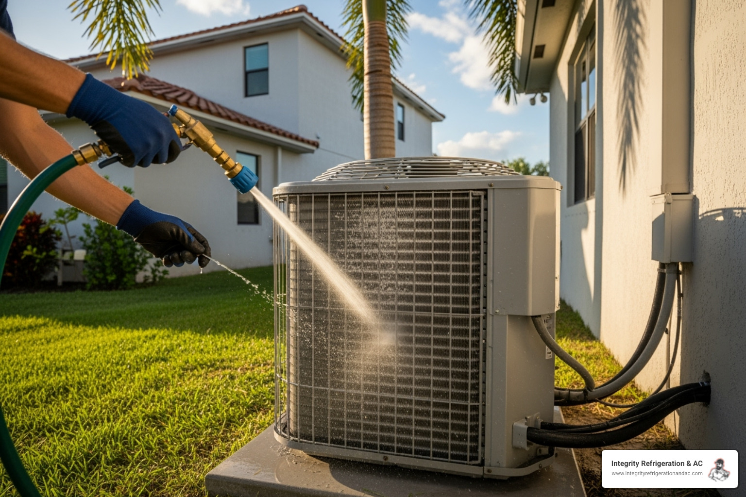 technician cleaning an outdoor heat pump coil - best heat pump company in davenport fl