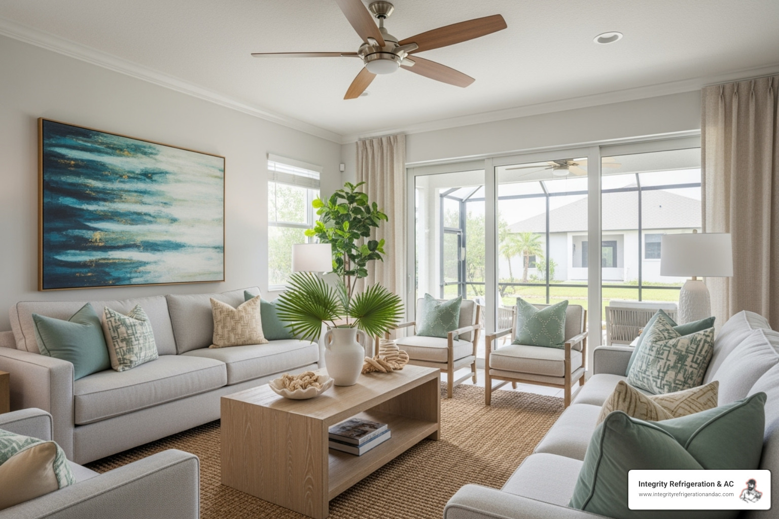 family enjoying a comfortable living room - heat pump replacement in apollo beach fl