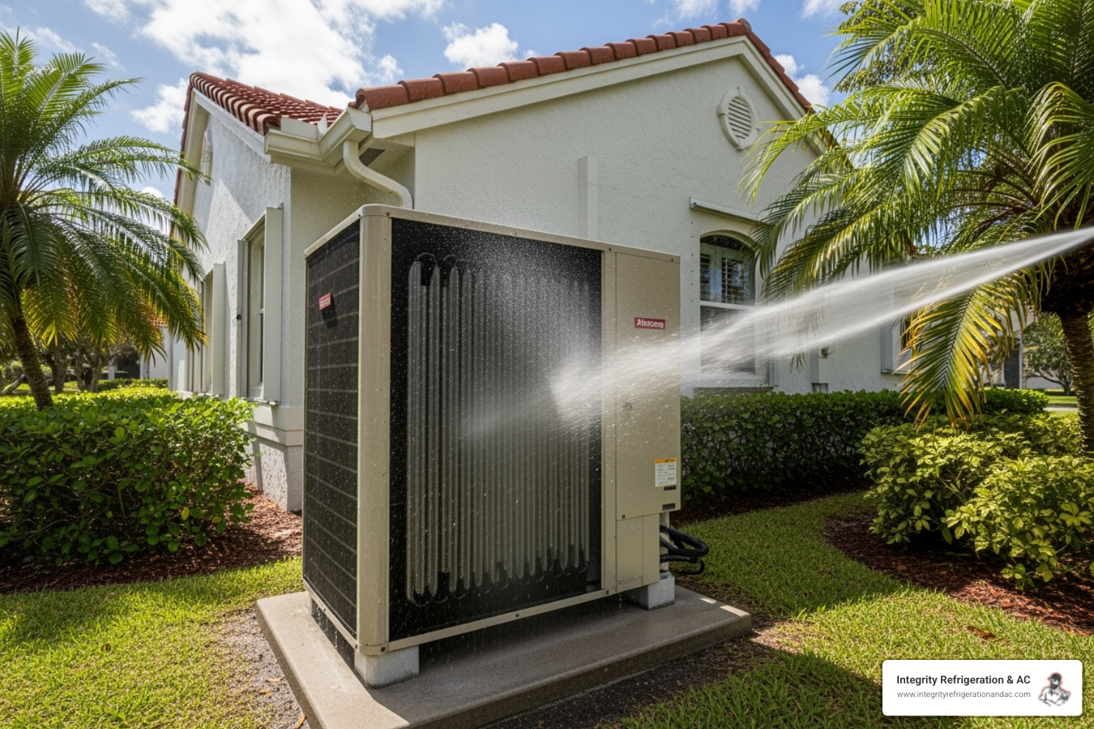 Technician cleaning an outdoor heat pump unit - emergency heat pump repair in st. cloud fl Technician cleaning an outdoor heat pump unit - emergency heat pump repair in st. cloud fl