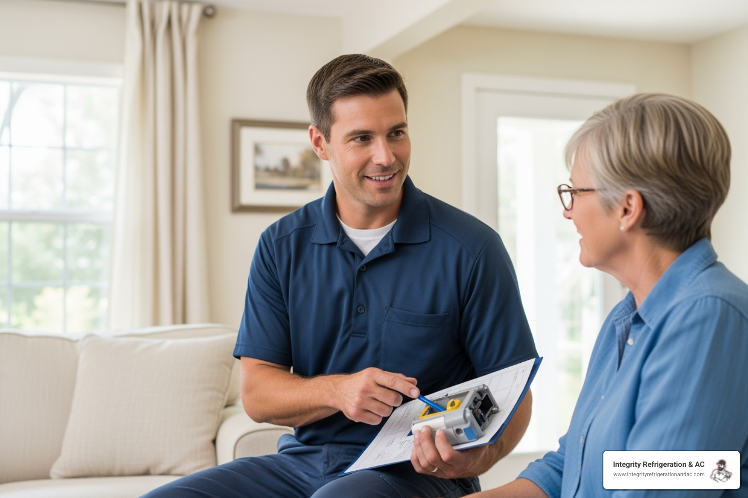A friendly technician explaining an issue to a homeowner - 24 hour hvac service in lakeland fl