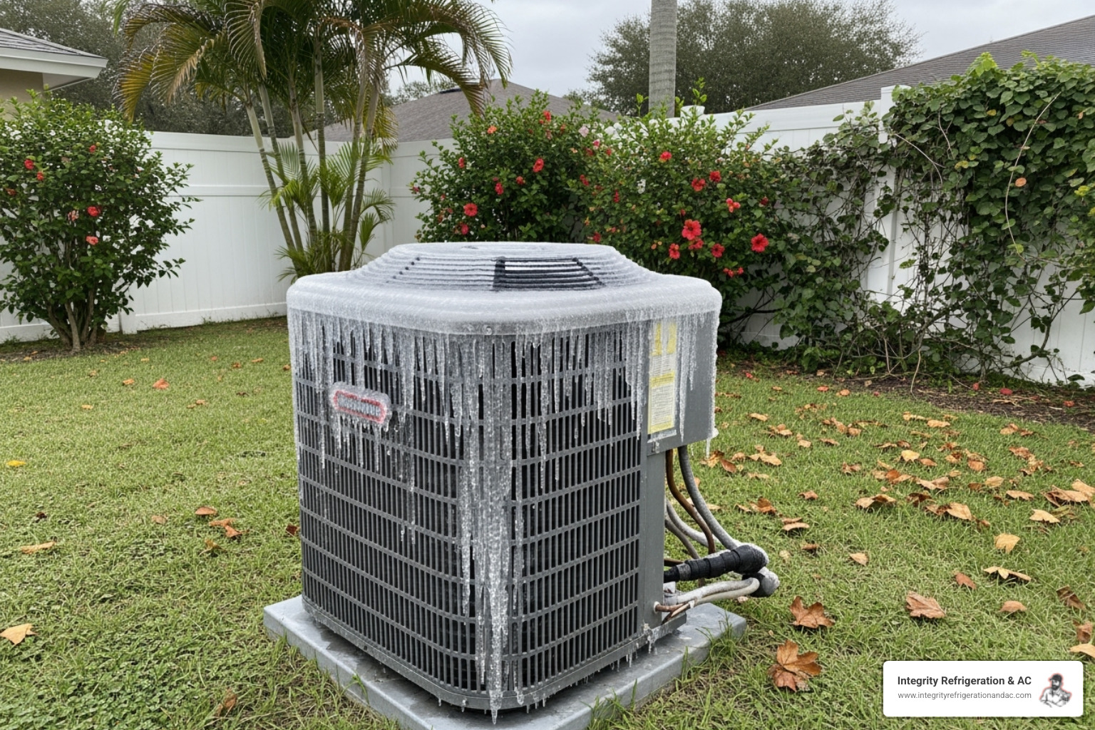 An iced-over outdoor AC unit - 24 hour hvac service in lakeland fl