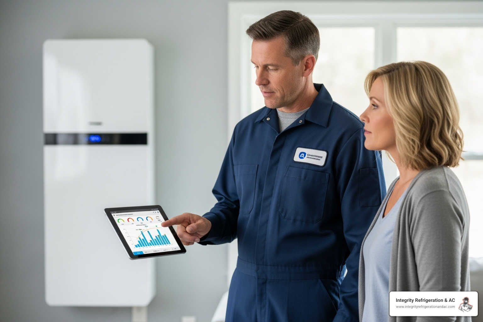 technician consulting with a homeowner, holding a tablet - hvac installation in lake wales fl
