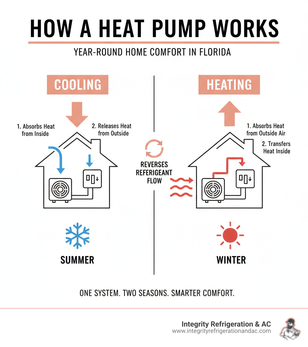infographic explaining how a heat pump heats and cools a home - best heat pump company in lake wales fl infographic 