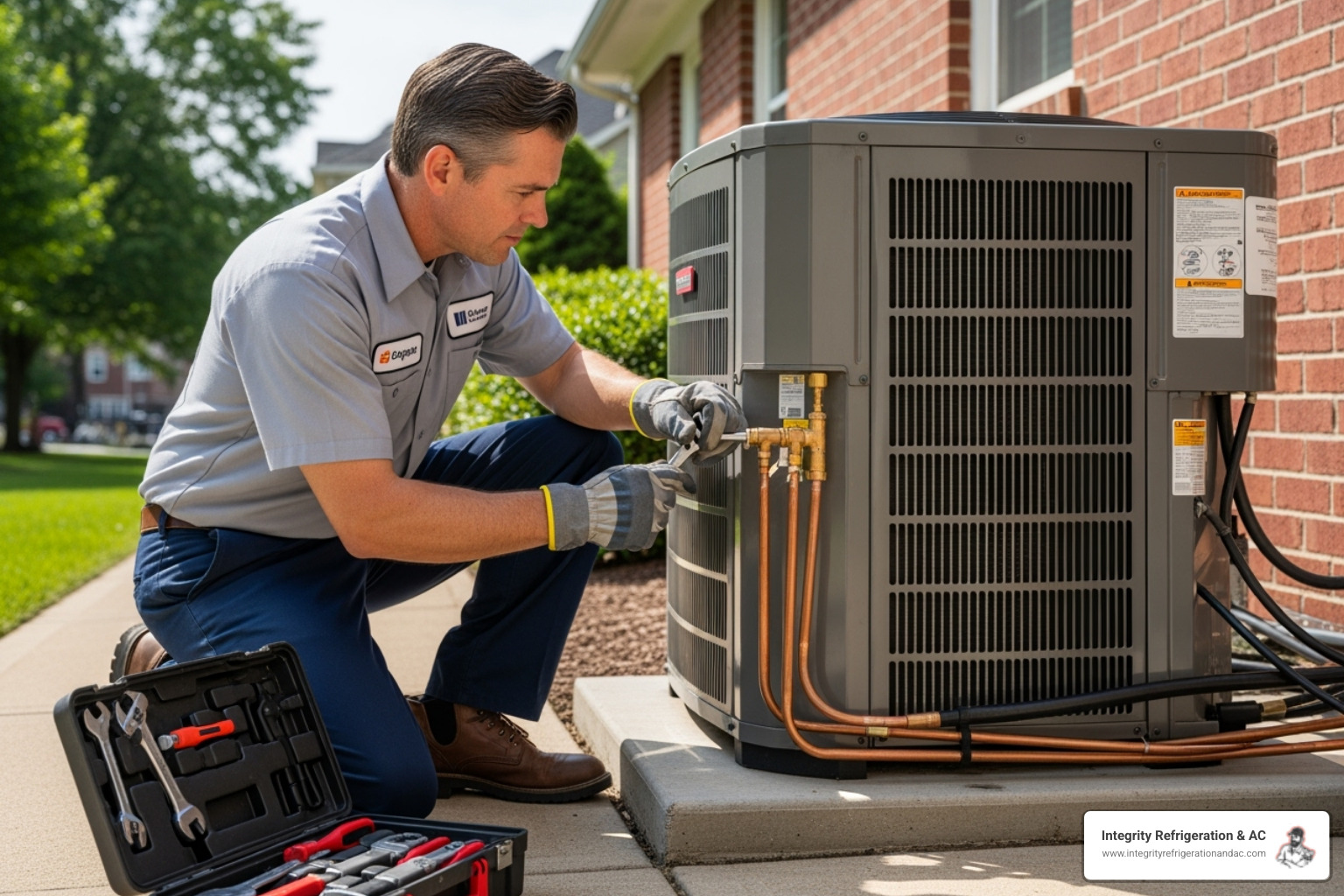 A professional HVAC technician meticulously working on the outdoor unit of a residential air conditioning system, ensuring all connections are secure and components are correctly installed. - hvac installation in dundee fl