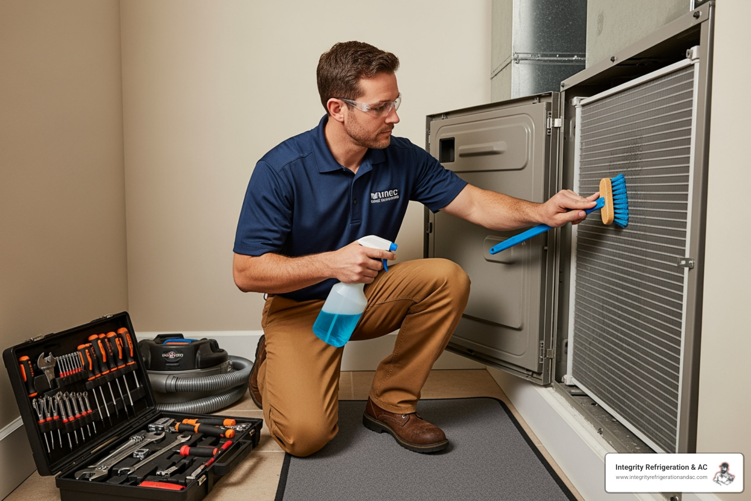 technician cleaning an AC coil - affordable hvac installation in kissimmee fl technician cleaning an AC coil - affordable hvac installation in kissimmee fl