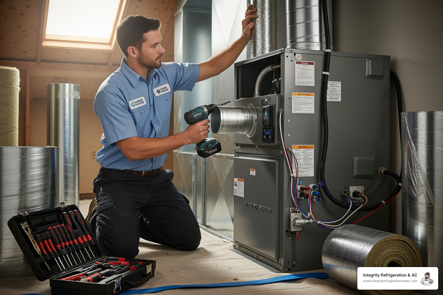 technician neatly installing an indoor air handler - affordable hvac installation in kissimmee fl technician neatly installing an indoor air handler - affordable hvac installation in kissimmee fl