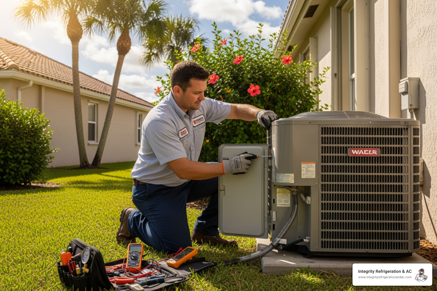 technician performing a heat pump tune-up - best heat pump company in polk city fl technician performing a heat pump tune-up - best heat pump company in polk city fl