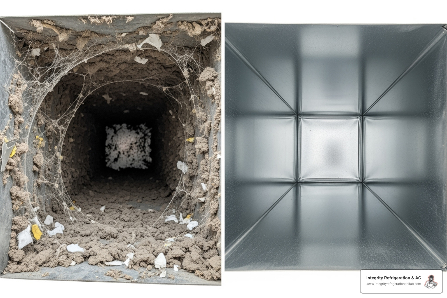 side-by-side comparison of a dirty duct and a clean duct - air duct sanitizing cost side-by-side comparison of a dirty duct and a clean duct - air duct sanitizing cost