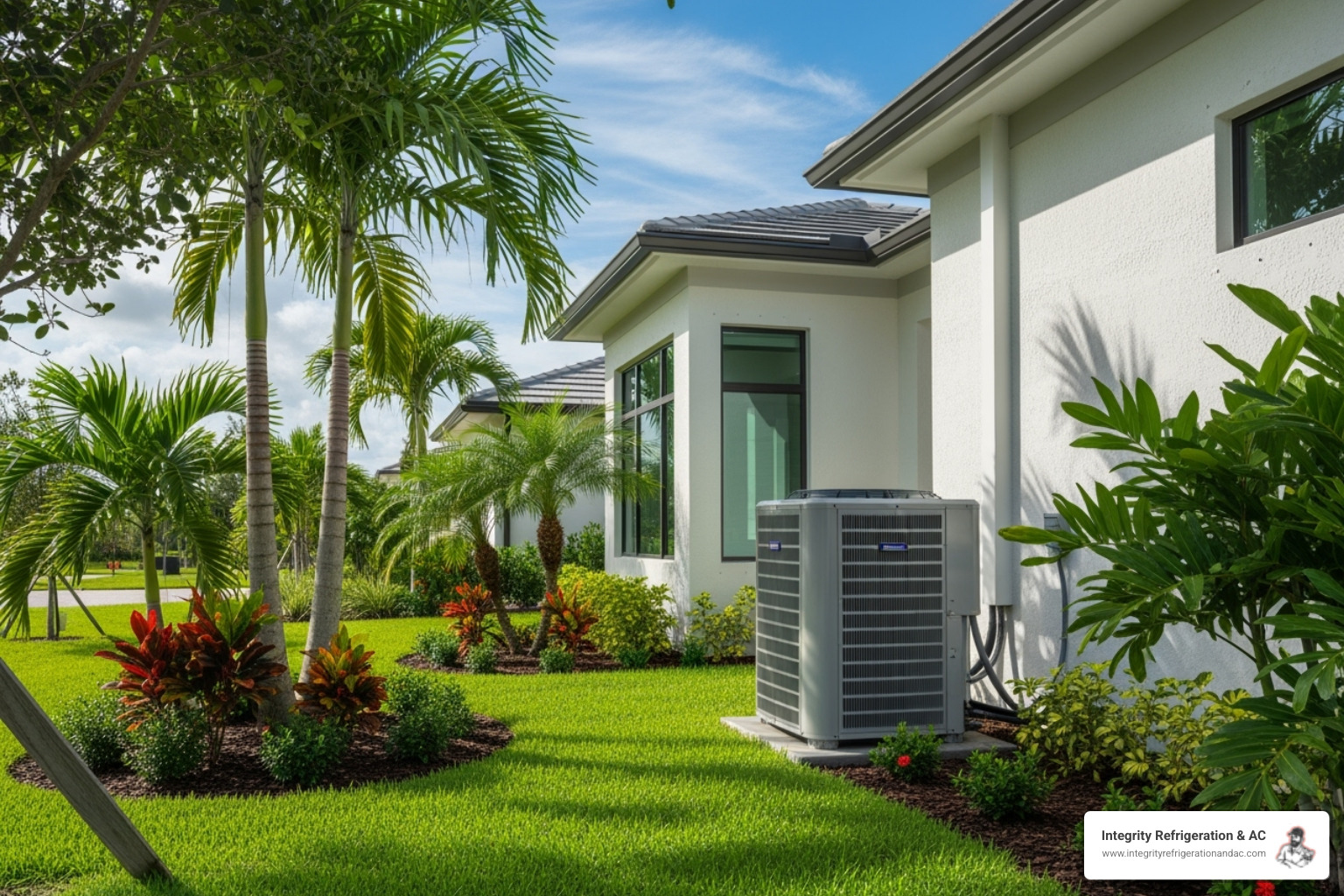 technician neatly installing an outdoor condenser unit in a Florida home - local ductless ac installers technician neatly installing an outdoor condenser unit in a Florida home - local ductless ac installers