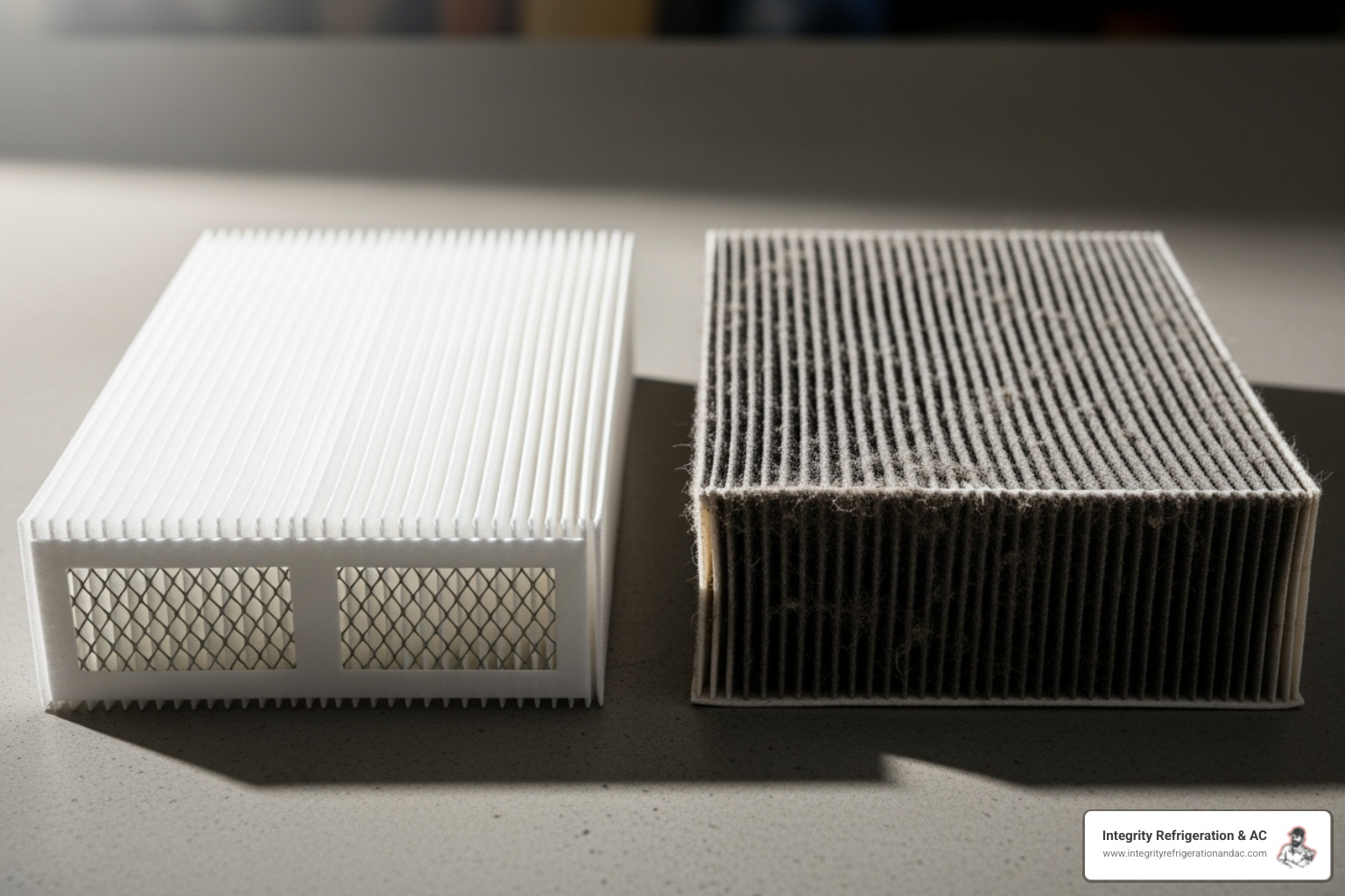 clean HVAC air filter next to dirty one - HVAC contractor Lakeland