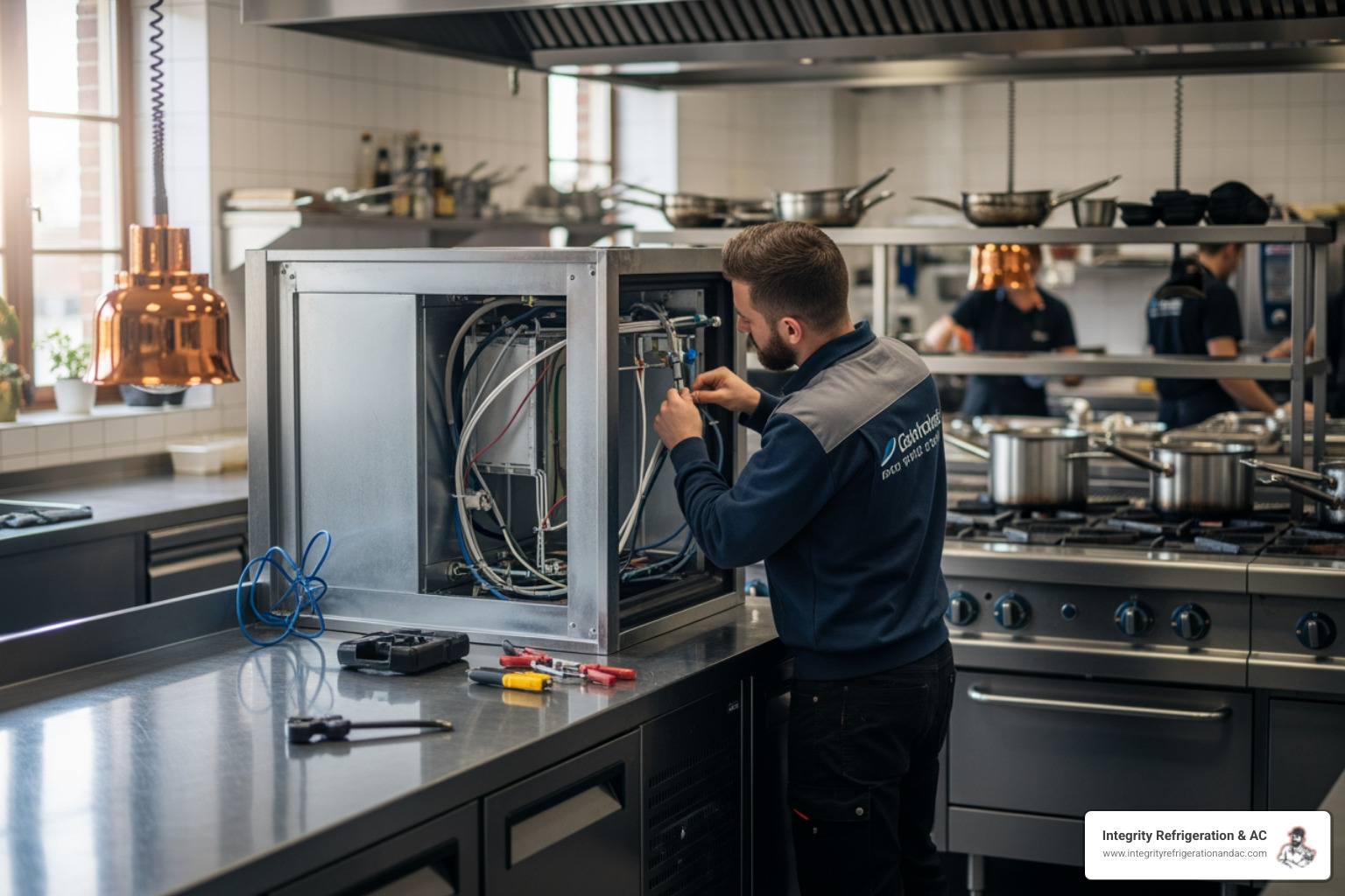 Infographic showing the key benefits of professional commercial refrigeration installation: 30-50% of business energy use, up to 15% energy savings with regular maintenance, proper installation reduces repair costs and prevents product loss, professional compliance with Bartow codes and health regulations, manufacturer warranty protection, and 24/7 emergency support for business continuity - commercial refrigeration installation company in bartow, fl