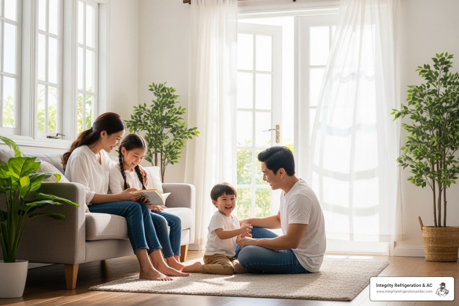 A happy family breathing easily in their home - air duct cleaning