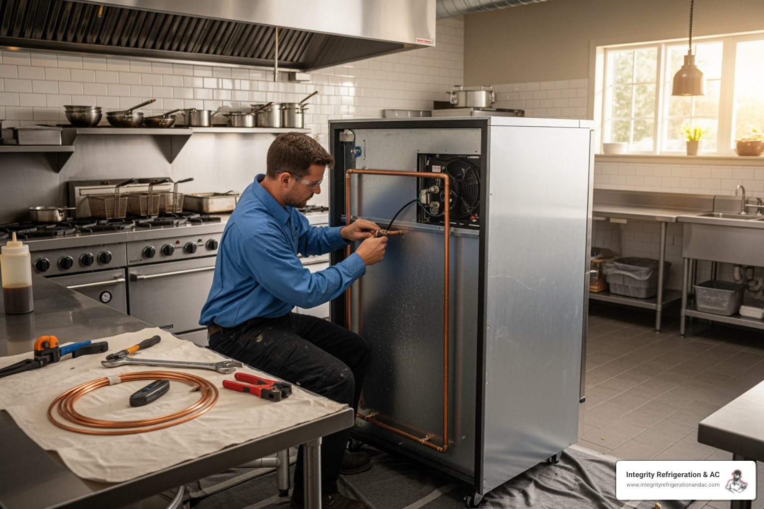 Infographic showing the professional installation process: initial consultation and needs assessment, custom system design and equipment selection, site preparation and permits, delivery and placement of units, connection of electrical and refrigerant lines, system testing and calibration, final inspection and customer walkthrough, ongoing maintenance and support options - commercial refrigeration installation service in haines city, fl