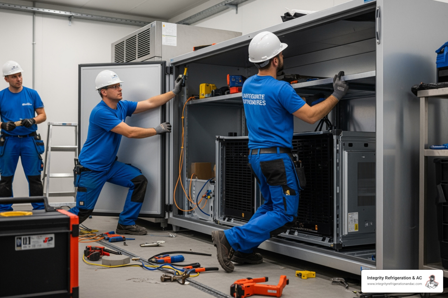 Infographic showing emergency refrigeration installation timeline: Hour 1-2 - Emergency call and initial assessment, Hour 3-4 - Equipment sourcing and team deployment, Hour 5-12 - Professional installation begins, Hour 13-24 - System calibration and testing, Hour 25-48 - Final performance verification and staff training, with key decision factors including system type, space preparation, power requirements, and regulatory compliance - emergency commercial refrigeration installation in winter haven, fl Infographic showing emergency refrigeration installation timeline: Hour 1-2 - Emergency call and initial assessment, Hour 3-4 - Equipment sourcing and team deployment, Hour 5-12 - Professional installation begins, Hour 13-24 - System calibration and testing, Hour 25-48 - Final performance verification and staff training, with key decision factors including system type, space preparation, power requirements, and regulatory compliance - emergency commercial refrigeration installation in winter haven, fl